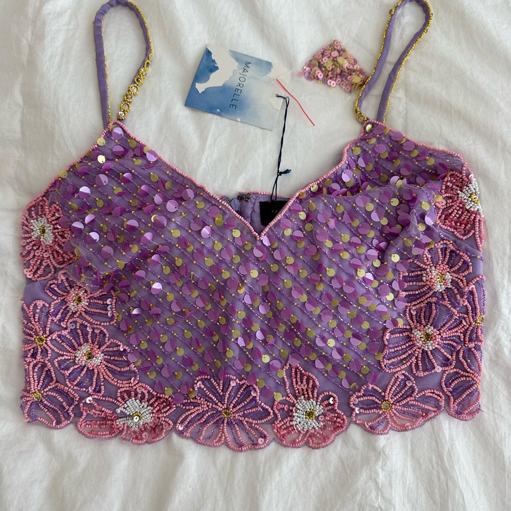 MAJORELLE Purple and Pink Sequin Crop Top